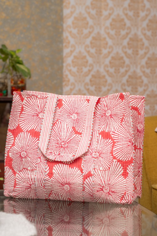 Awdhesh Kumar Scarlet Shine Cotton Hand Block Printed Tote Bag for Women