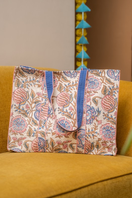 Awdhesh Kumar block-printed floral Cotton Hand Block Printed Tote Bag for Women