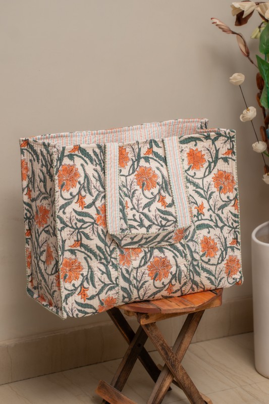 Awdhesh Kumar Ivory Garden Cotton Hand Block Printed Tote Bag for Women