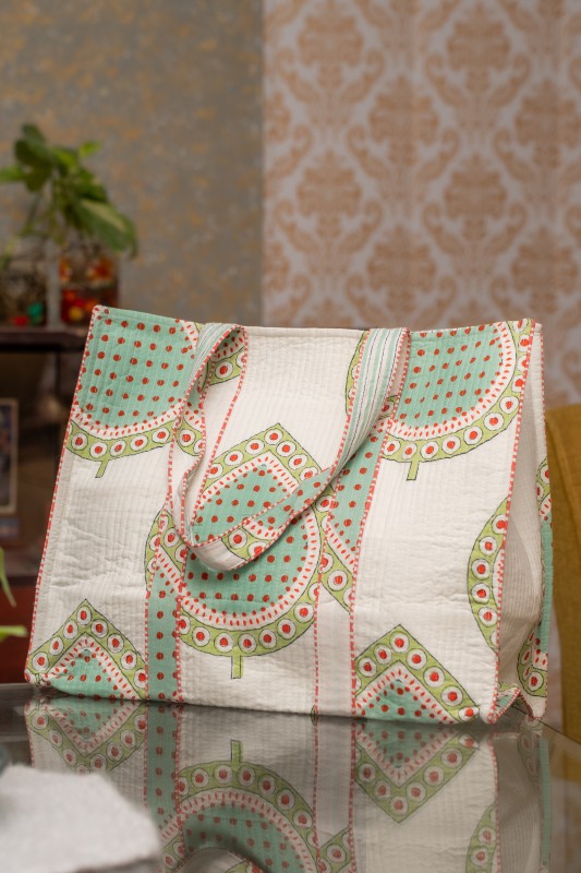Awdhesh Kumar Tree of Joy Cotton Hand Block Printed Tote Bag for Women