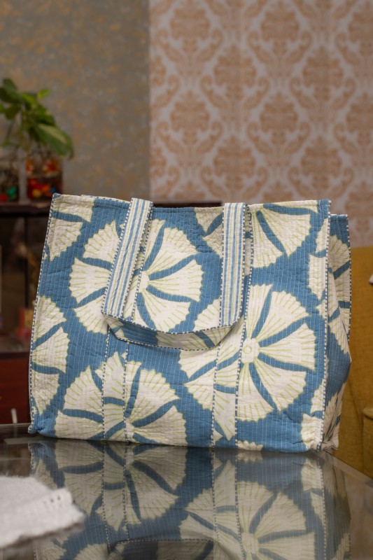 Awdhesh Kumar Ginkgo Bloom Cotton Hand Block Printed Tote Bag for Women