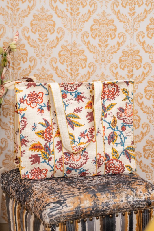 Awdhesh Kumar floral tapestry Cotton Hand Block Printed Tote Bag for Women